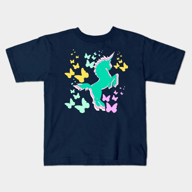 Unicorn and Butterflies Kids T-Shirt by TheDaintyTaurus